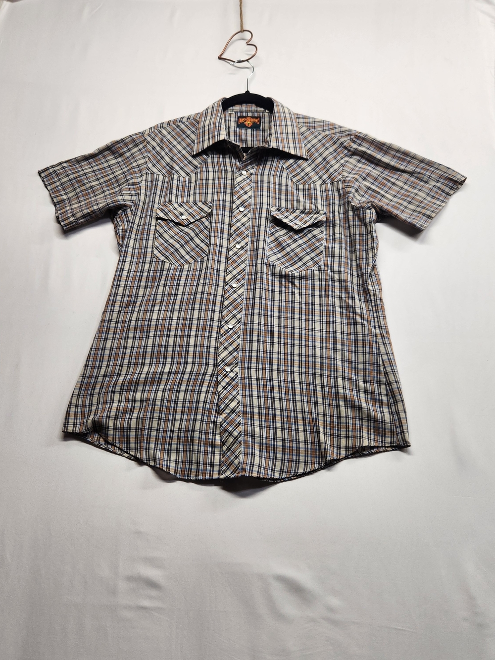 ⭐️True Vintage RIO GRANDE Plaid Western Pearl Snap Shirt Mens L 16.5 1970s